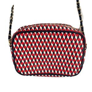 Forever 21 Geometric Red Blue Crossbody Purse Bag Gold Chain